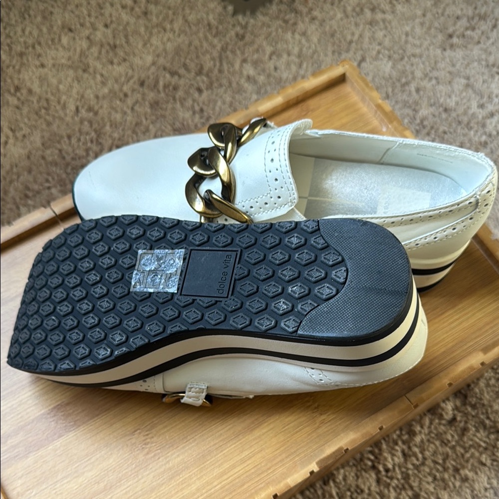 White Platform Loafers with Gold Accent - Picture 3 of 3